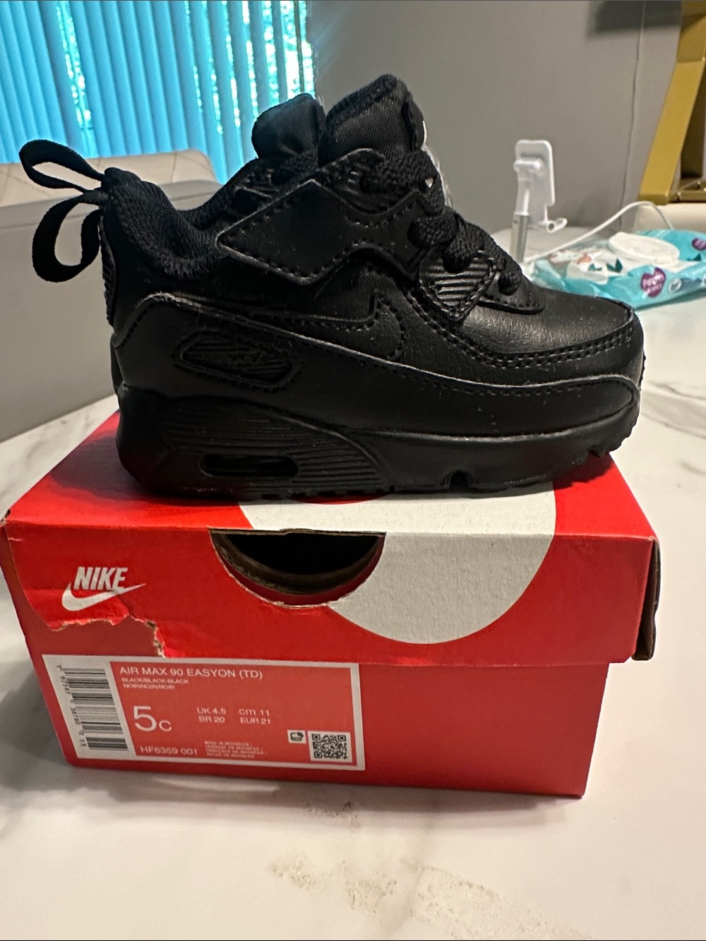 Nike Kids Black Leather Air Max 90 Easyon Toddler Sneakers